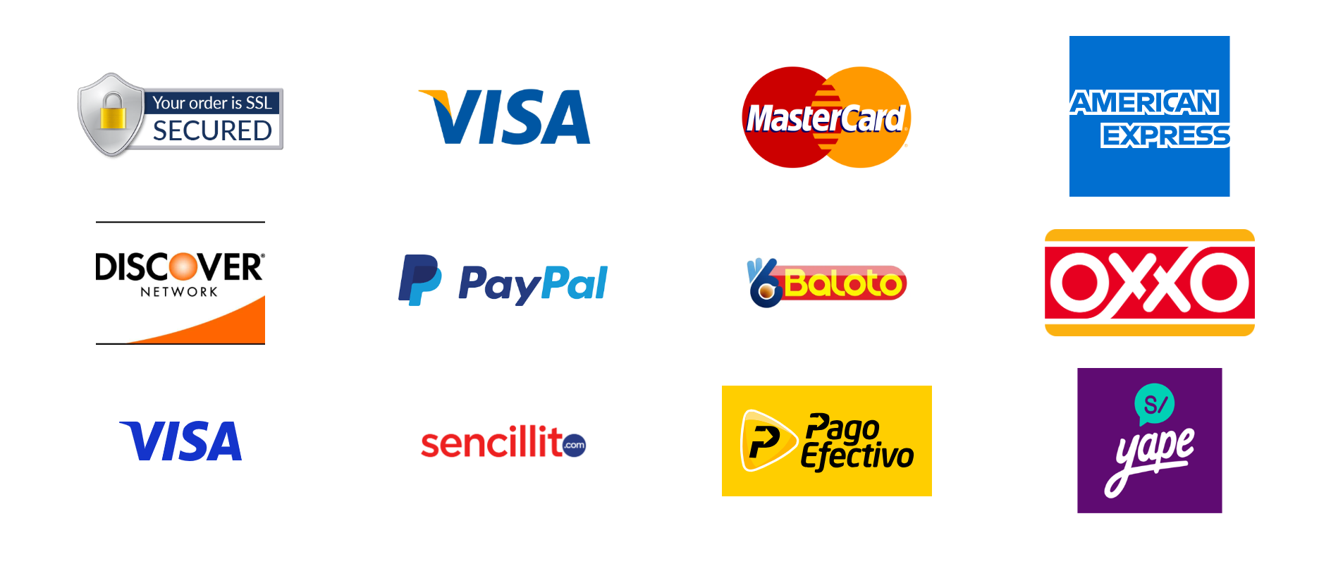 Métodos de pago aceptados