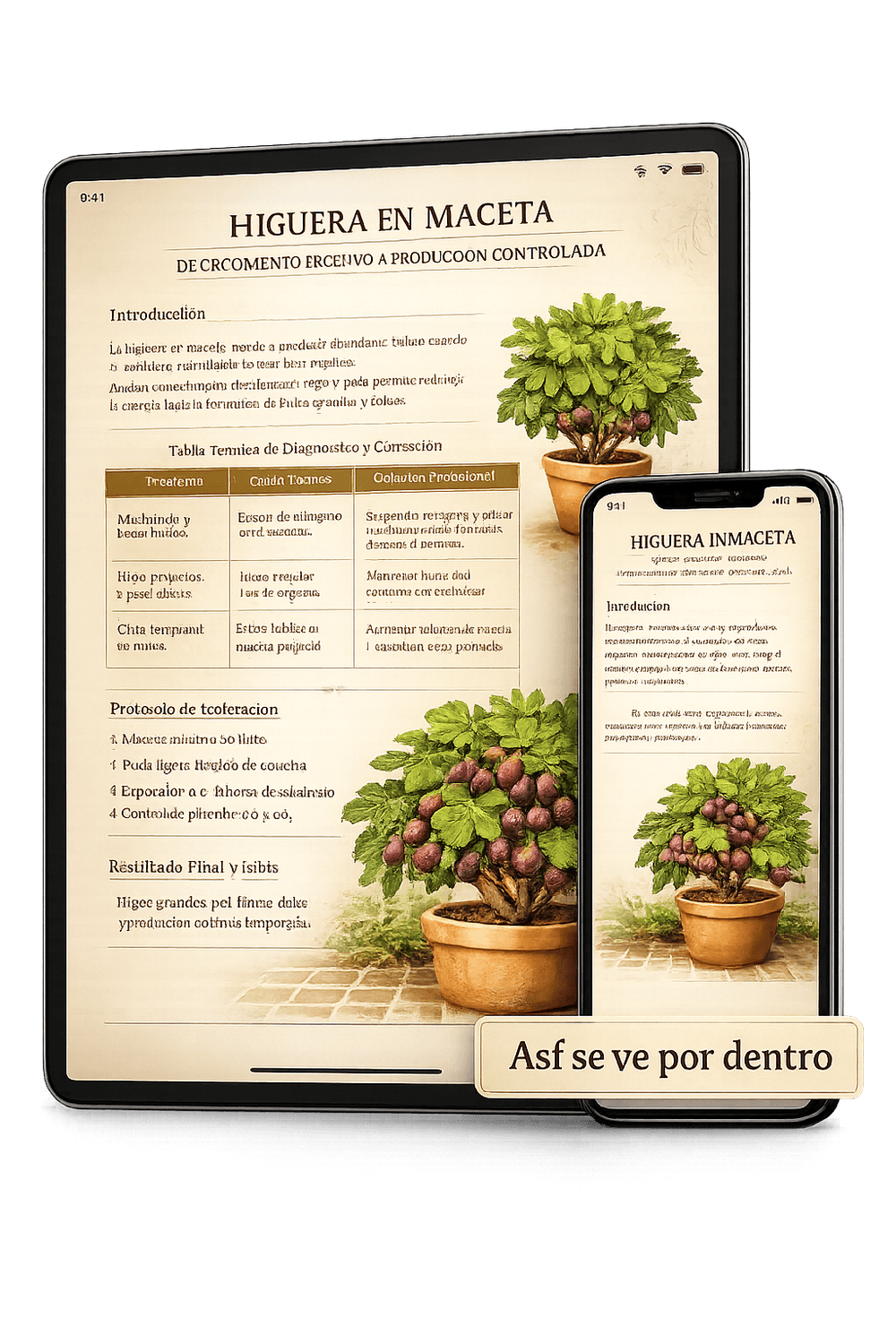 Vista previa del e-book de árboles frutales en tablet y móvil